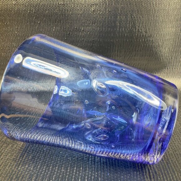 Hudson Grace Henri Tumbler Glasses Controlled Bubbles Pinched Dark Blue Set 2 - Picture 13 of 15